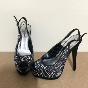 Herstyle Black diamond heel sling back platform